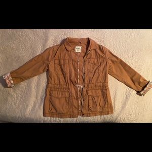 Brown Utility Jacket with Floral Details